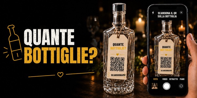 Gioco «Quante bottiglie?»: cartellino QR appeso a una bottiglia