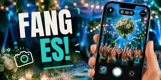 Spiel „Fang es!“ — Foto-Challenge beim Brautstraußwurf