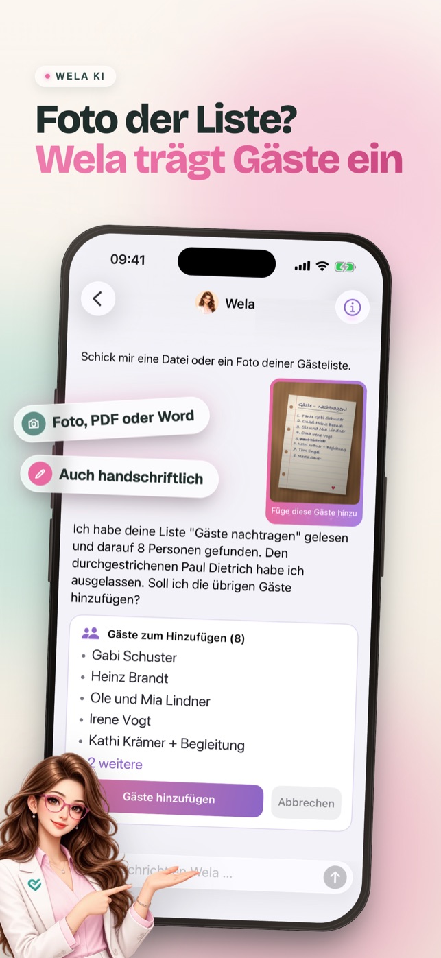 Wela KI — Foto der Liste, Wela trägt Gäste ein