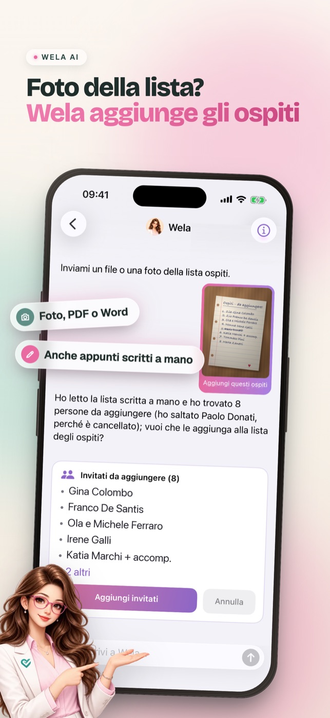 Wela AI — foto della lista, Wela aggiunge gli ospiti
