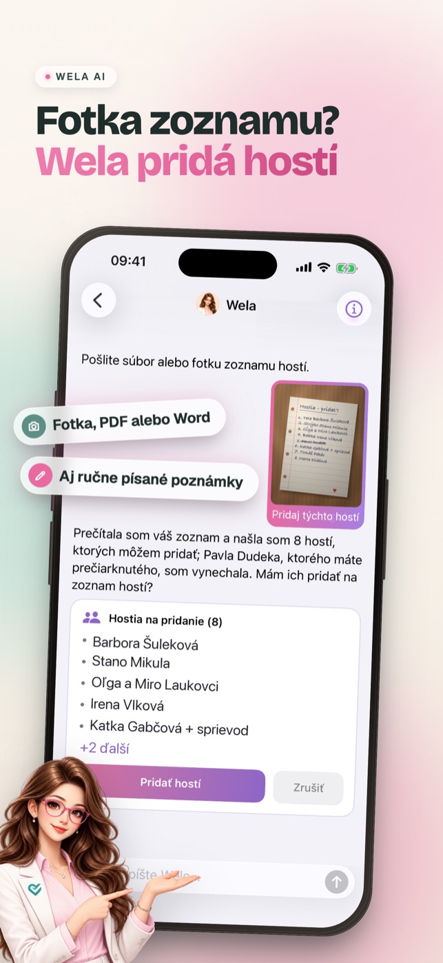 Wela AI — fotka zoznamu, Wela pridá hostí
