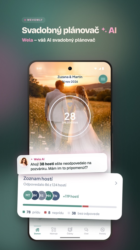 Svadobný plánovač AI — Wela, váš AI svadobný plánovač (Android)